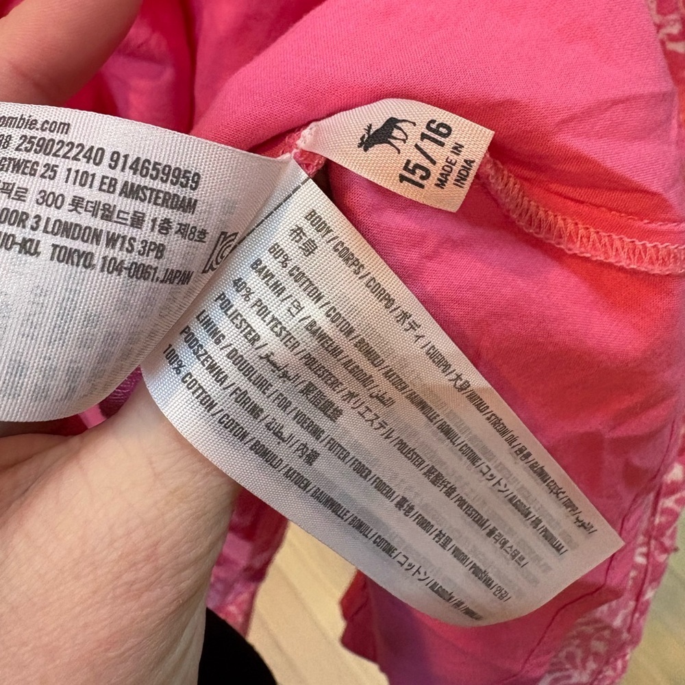 Abercrombie Kids Girls Emerson Puff Sleeve Mini Dress Pink & White Size 15/16 - Picture 5 of 6